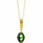 Artisic silver necklace with green crystal