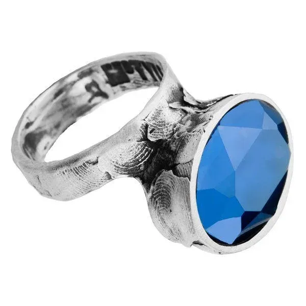 Handmade silver ring with blue crystal