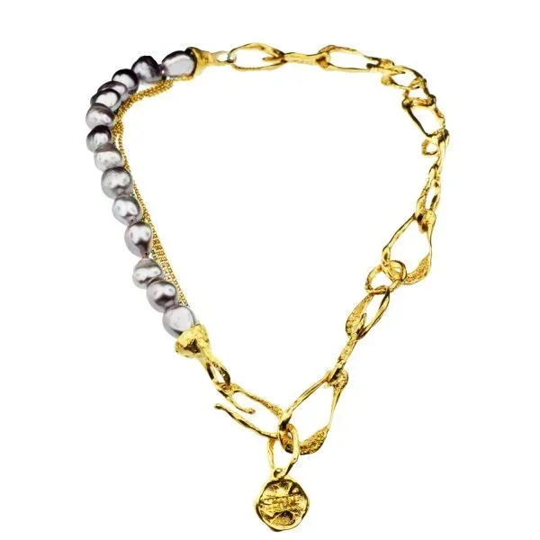 gold plated necklace with pearls