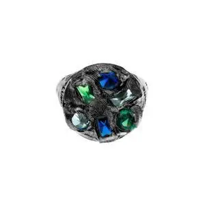 silver ring with blue crystals