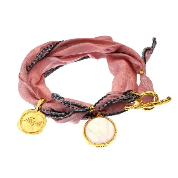 bransoletka jedwabna ze złotymi zawieszkami - Motyle